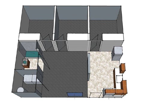 Floor plan for 3 beds, 1 bath, 1000 sqft